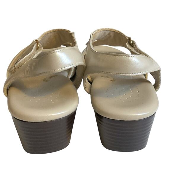 SAS Suntimer Sandals Sz 8.5 S-AAA Pearl Bone Ivory Leather Sling Back Peep Toe - Picture 9 of 14